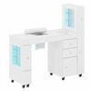 Advwin Manicure Table with LED Light Display Cabinet Dust Collector Vanity Desk White