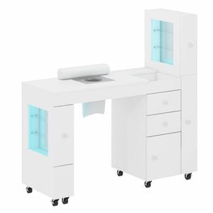 Advwin Manicure Table with LED Light Display Cabinet Dust Collector Vanity Desk White