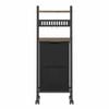 Ufurniture Laundry Hamper with 2-Tier Shelves, Hooks, 54L Laundry Basket with Wheels, Removable Inner Bag, Rustic Brown + Black