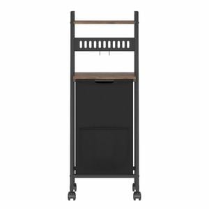 Ufurniture Laundry Hamper with 2-Tier Shelves, Hooks, 54L Laundry Basket with Wheels, Removable Inner Bag, Rustic Brown + Black