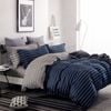 300tc Brian Navy Striped Reversible Cotton Quilt Cover Set Queen
