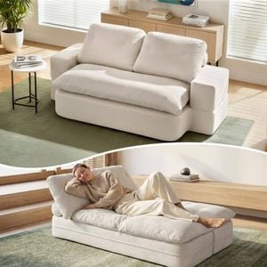 Homfurn Convertible Folding Sofa Bed 2-seater Corduroy 30d High-density Foam Boneless Couch Beige