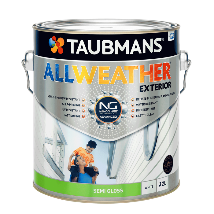 Taubmans 2L White Semi Gloss All Weather Exterior Paint