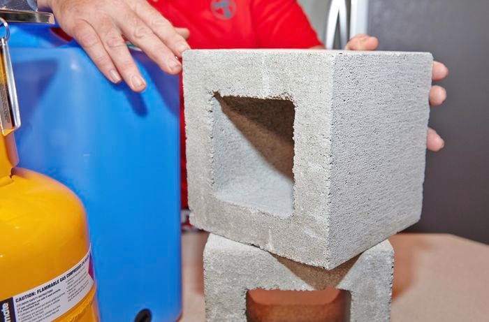 Two large cement bricks.
