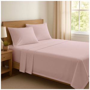 The Lighthouse Washed Cotton Bed Sheet Set With Pillowcase King Single Pink