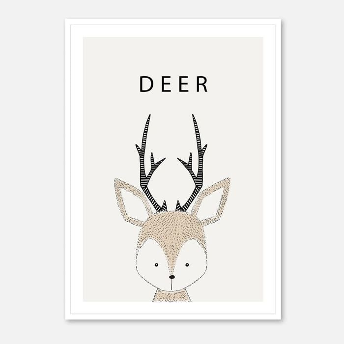 Galrie Charming Minimalist Deer Illustration -Whimsical Animal Art Print for Home Decor, Poster Only, A1 60 x 84cm (23 x 33inch)