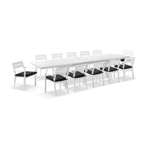 Austin 3m - 3.8m Extension Table 12 Santorini Chairs White & Denim Grey Cushions