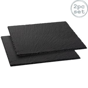 Argon Tableware Square Serving Platter - Pack Of 2 Natural Slate Raw Cut Serving Platter Savoury Placemat Cheese Board