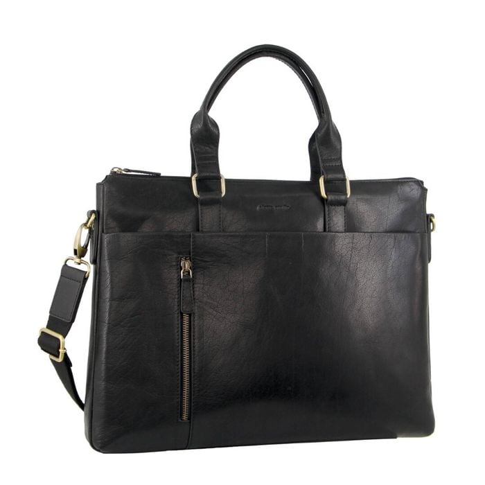 Pierre Cardin Leather 15" Laptop Briefcase Business  Black