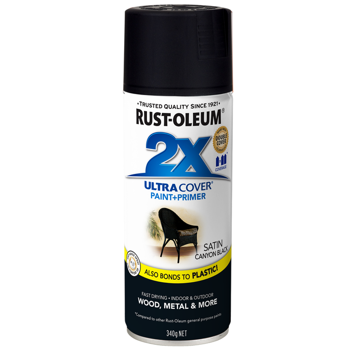 Rust-Oleum 2X Ultra Cover Satin Canyon Black Spray Paint 340g 