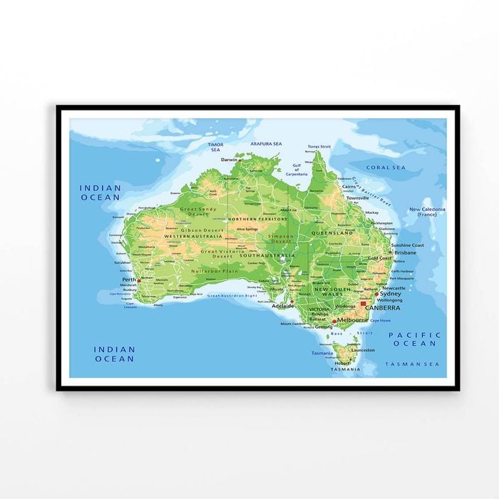 Australian Map Vector Print 100% Australian Made 90x60cm (Poster)