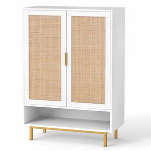 Costway 108cm Shoe Cabinet 2Door 6Tier Rattan Organizer Rack White