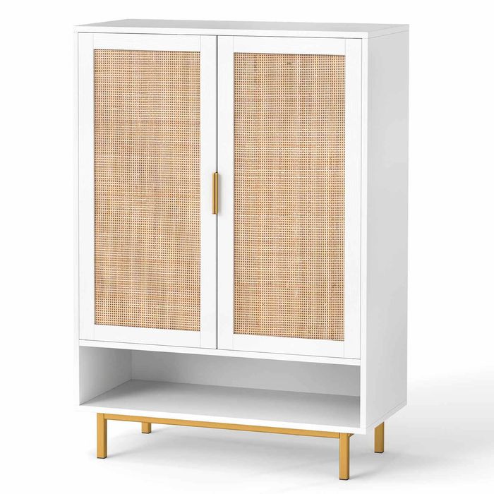 Costway 108cm Shoe Cabinet 2Door 6Tier Rattan Organizer Rack White