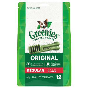 Greenies Original Dental Dog Treats For Regular Dogs (11-22kg) - 340g 12 Treats