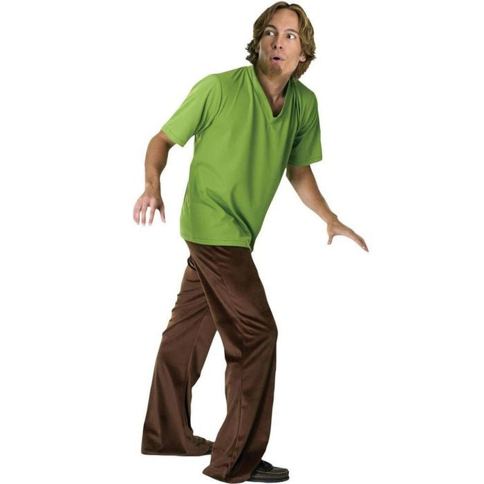 Shaggy Halloween Costume for Adults Green Top Brown Pants Goatee Fancy Dress Outfit, Standard