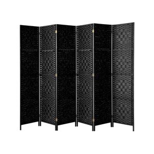 Oikiture 6 Panel Room Divider Screen Privacy Timber Black