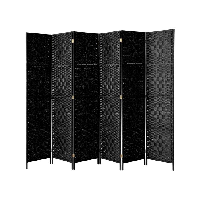 Oikiture 6 Panel Room Divider Screen Privacy Timber Black