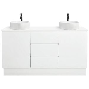CIBO 1500mm White Nordic Full Height Bathroom Vanity With Fluted White Gloss Basins