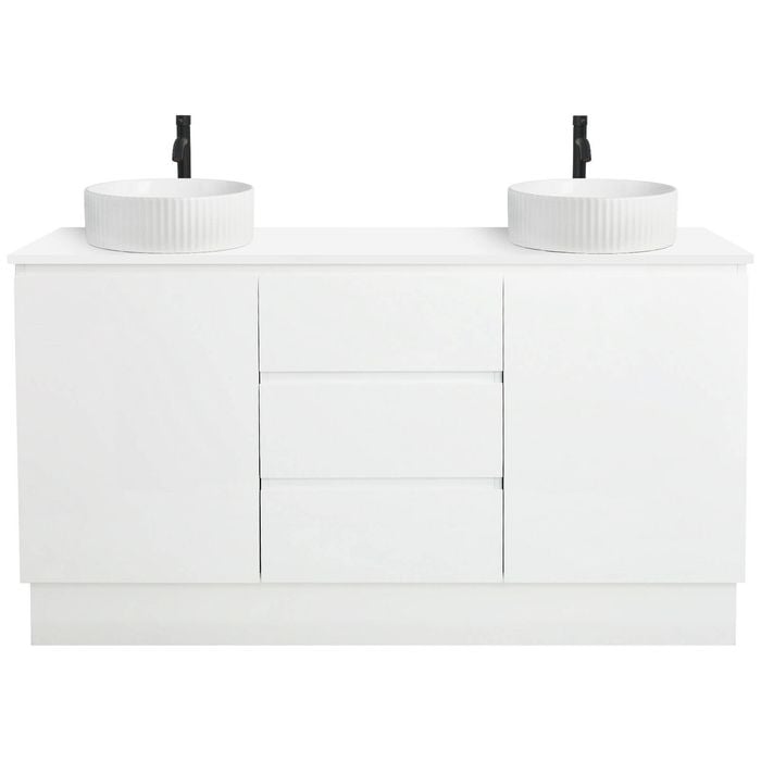 CIBO 1500mm White Nordic Full Height Bathroom Vanity With Fluted White Gloss Basins