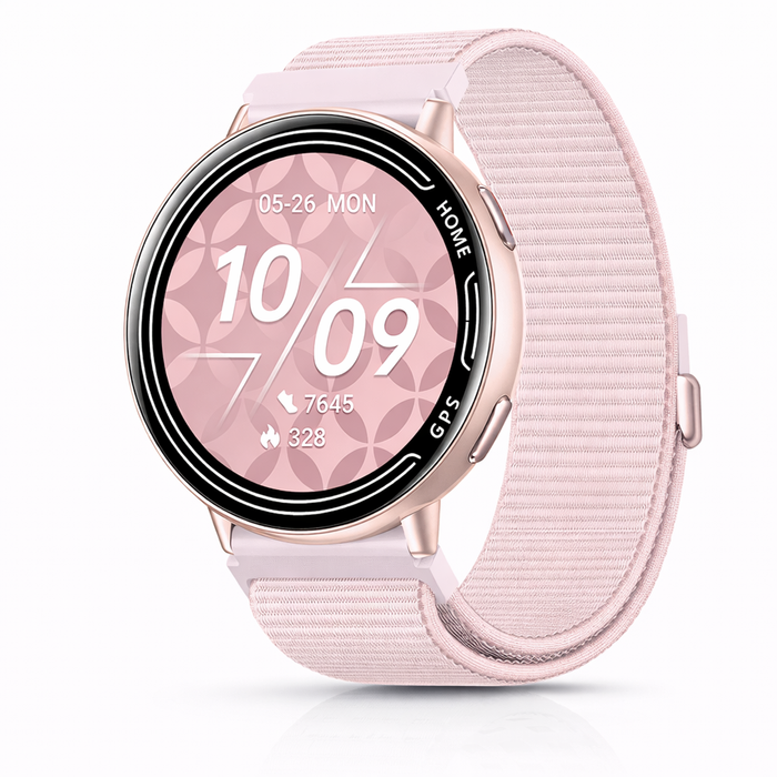 Smart Watch Gps Fitness Tracker Waterproof With Bluetooth Call Heart Rate Monitor Outdoor Sports Nylon Pink