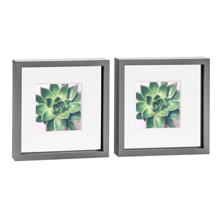 Nicola Spring Acrylic 3D Box Photo Frames with 6" x 6" Mounts - 10" x 10"  - Grey - Pack of 2