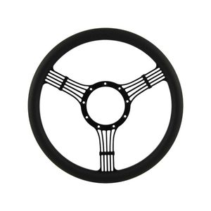 Cal Custom 14" Banjo Billet Steering Wheel Black Half-Wrap Anodised Black Spokes & Finger Notches