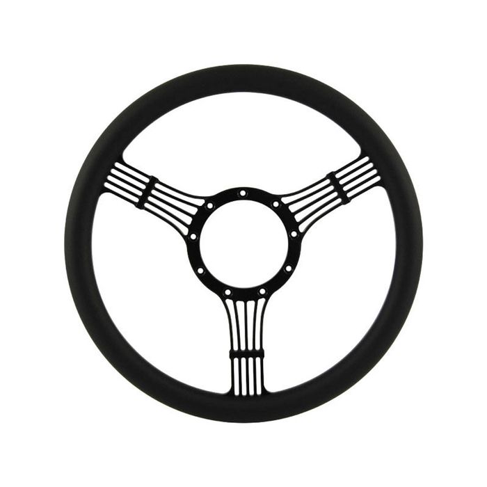 Cal Custom 14" Banjo Billet Steering Wheel Black Half-Wrap Anodised Black Spokes & Finger Notches