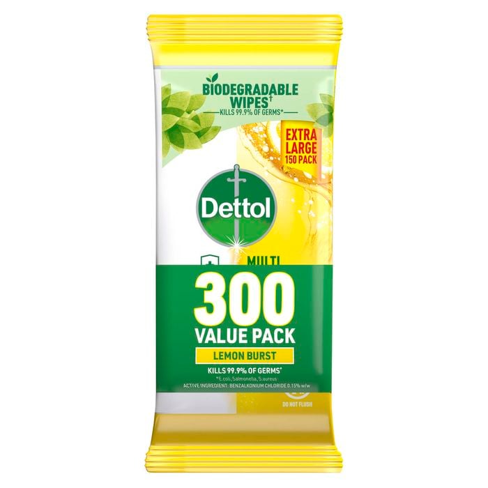 Dettol Lemon / Lime Burst Multi Purpose Wipes - 300 Pack