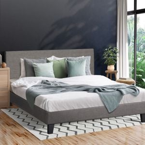 Oikiture Fabric Bed Frame Grey-King