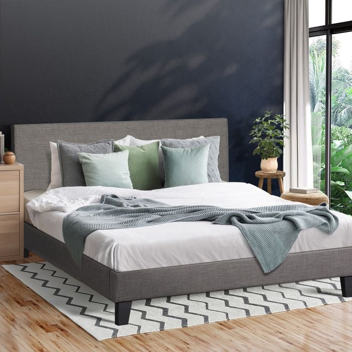 Oikiture Fabric Bed Frame Grey-King