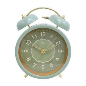 Lvd Olive Metal Analogue Alarm Clock Bedroom Decor 14cm Green/gold/blue
