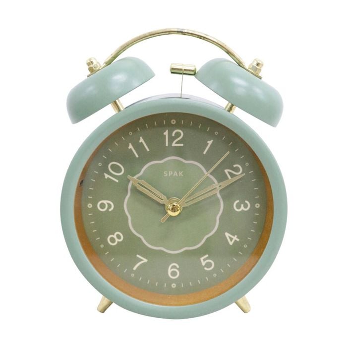 Lvd Olive Metal Analogue Alarm Clock Bedroom Decor 14cm Green/gold/blue