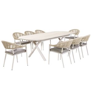 FurnitureOkay Nice-Malta 9-Piece Sintered Stone Outdoor Extendable Dining Setting - Sandstone