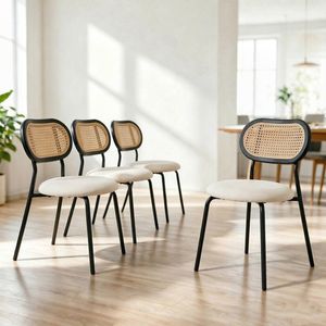 Bribrion Boho Rattan Dining Chairs Set Of 4 White Velvet