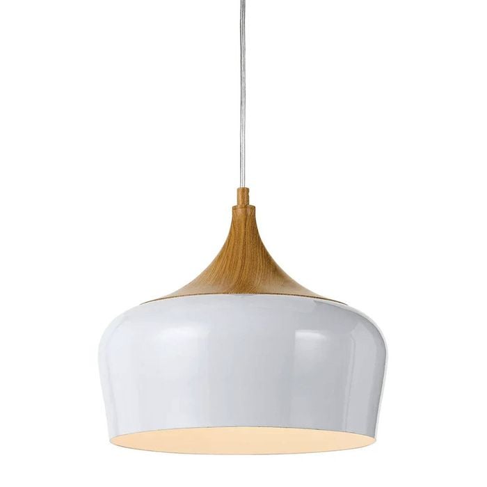 Telbix Polk Modern Pendant Hanging Lamp Light Metal White Oak Nickel