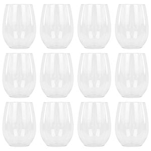 Argon Tableware 300ml Plastic Wine Glasses - Set Of 12 - Clear Reusable Stemless Cocktail Champagne Tumbler Drinking Cups