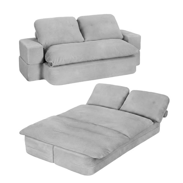 Homfurn Convertible Folding Sofa Bed 2-seater Corduroy 30d High-density Foam Boneless Couch Grey