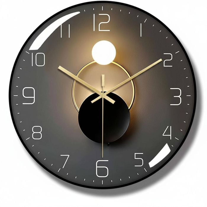 Wall Clock 3D Curved Glass, Silent Non-Ticking Battery Operated Decor