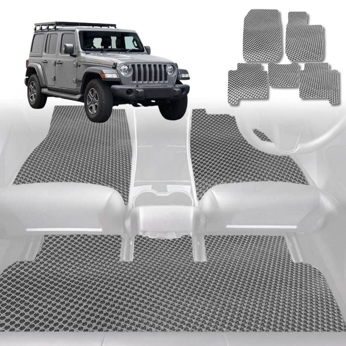 6D Diamond Car Floor Mats for Jeep Wrangler (JL)2018-Current-Full Set-Grey-Outback GT