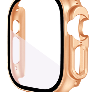 For Apple Watch Ultra 1 & 2 49MM PC Full Cover Case Tempered Screen Protector - Rose gold