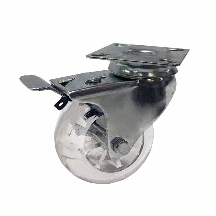 Easyroll 75mm 100kg Load Transparent Swivel Plate And Brake Castor