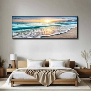 Panoramic Sunset Beach Canvas Wall Print - Serene Tide (50 X 150 Cm) - Unframed