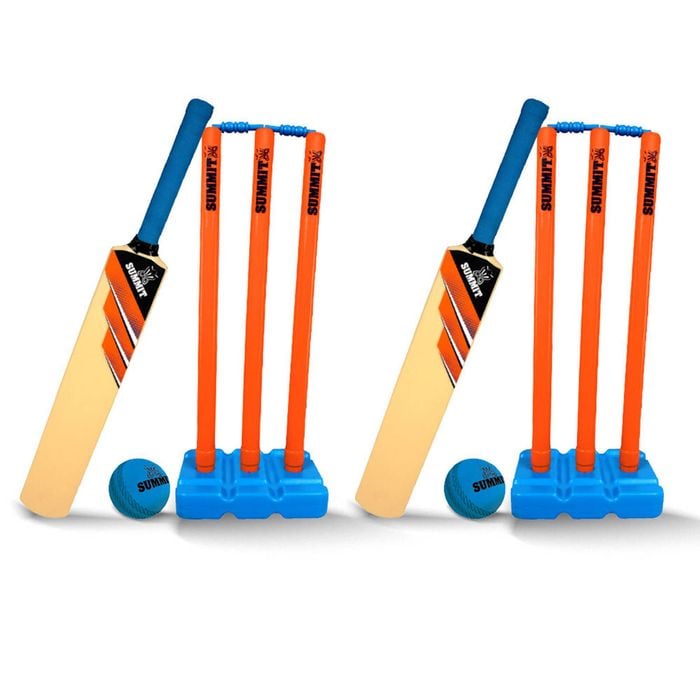 2PK Summit Kid Plastic Cricket Set w/3 Stumps/Base/Bat/Ball - Senior