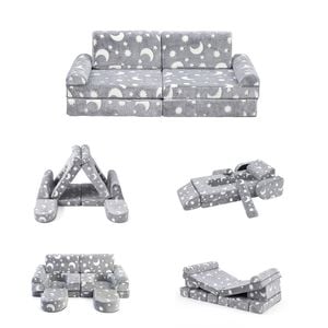 Ufurniture 10PCS Modular Kids Couch Convertible Toddler Play Sofa for Playroom Bedroom Grey