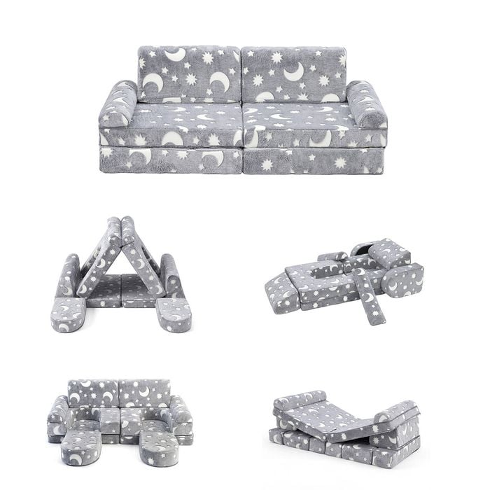 Ufurniture 10PCS Modular Kids Couch Convertible Toddler Play Sofa for Playroom Bedroom Grey