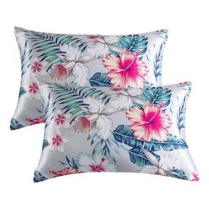Catzon 2 Pcs Floral Satin Pillowcases for Hair and Skin with Envelope Closure 50 X 66cm