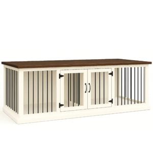 Paws and Willow Double Arctic White with Espresso Top Wooden Dog Crate Hinged Door with Bars