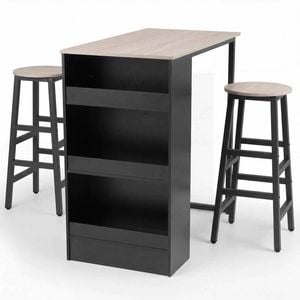Costway Retro Dining Table Chairs Set Of 3 Home Kitchen Cafe Grey