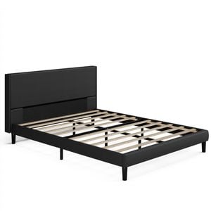 Ufurniture Queen Bed Frame Base PU Leather Upholstered Headboard Mattress Platform Black