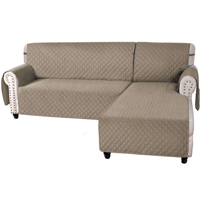 Smarcute 3 Seater and 1 Chaise Lounge L-shaped Reversible Slipcover - Taupe